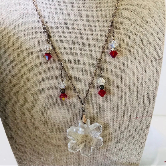Necklace set of red white Swarovski sterling chain - Picture 4 of 6